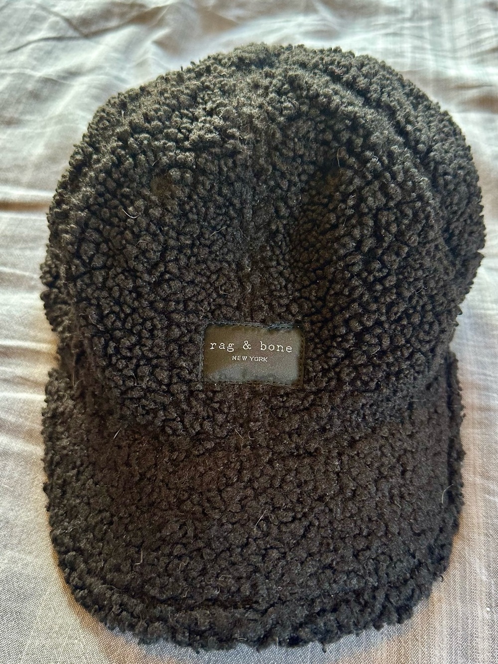 rag & bone Black Sherpa Cap with Logo Patch